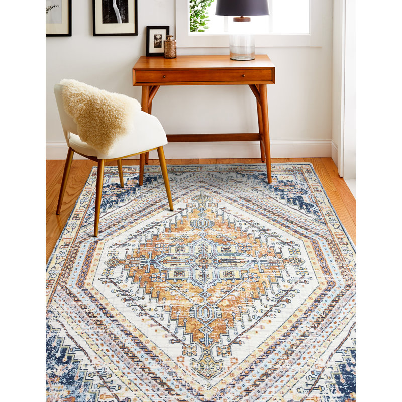 Mistana™ Wayne Oriental Area Rug in Ivory/Navy & Reviews Wayfair
